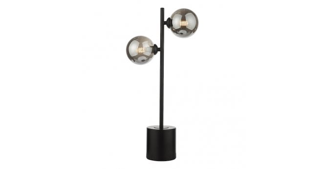 Där Lighting Spiral 2 Light Table Lamp Matt Black With Smoked Glass