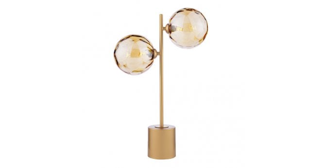 Där Lighting Spiral 2 Light Table Lamp Matt Gold With Amber Dimpled Glass