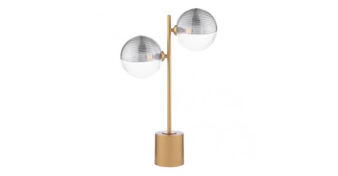 Där Lighting Spiral 2 Light Table Lamp Matt Gold With Smoked/Clear Ribbed Glass