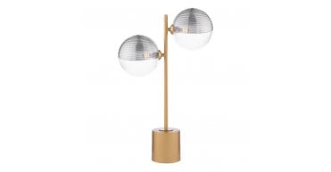 Spiral 2 Light Table Lamp Matt Gold With Smoked/Clear Ribbed Glass