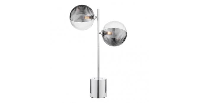 Där Lighting Spiral 2 Light Table Lamp Polished Chrome With Smoked/Clear Ribbed Glass