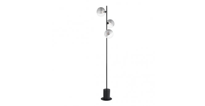 Där Lighting Spiral 3 Light Floor Lamp Matt Black & Smoked/Clear Ribbed Glass