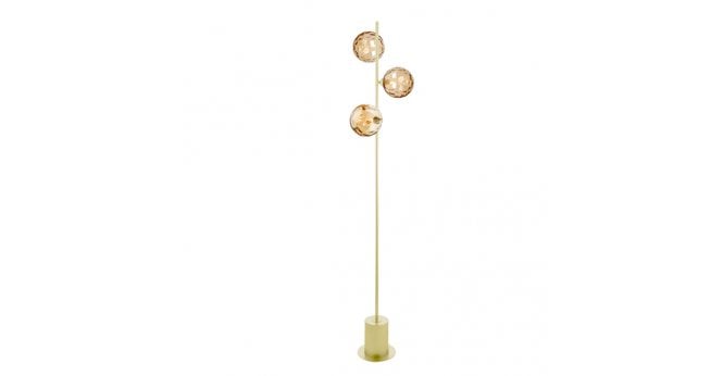 Där Lighting Spiral 3 Light Floor Lamp Matt Gold With Amber Dimpled Glass