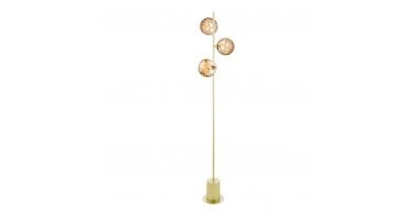 Spiral 3 Light Floor Lamp Matt Gold With Amber Dimpled Glass