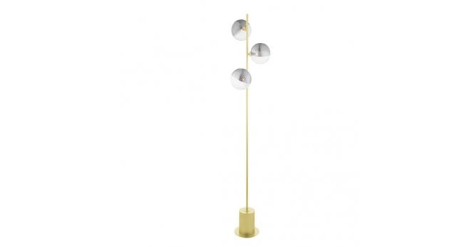 Där Lighting Spiral 3 Light Floor Lamp Matt Gold With Smoked/Clear Ribbed Glass