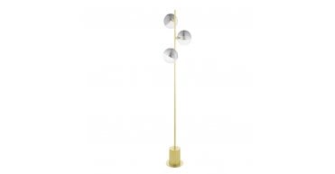 Spiral 3 Light Floor Lamp Matt Gold With Smoked/Clear Ribbed Glass