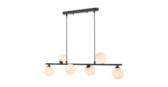 Där Lighting Spiral 6 Light Bar Pendant Matt Black With Opal Glass
