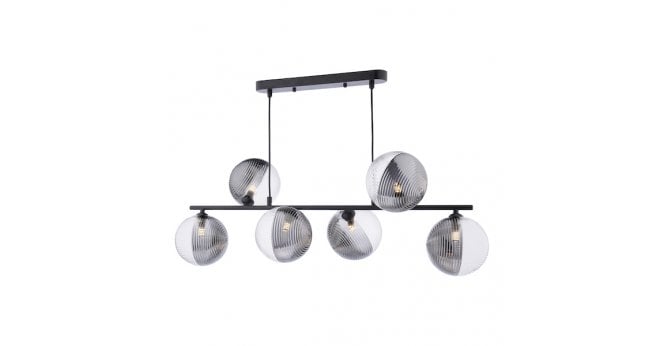 Där Lighting Spiral 6 Light Bar Pendant Matt Black With Smoked/Clear Ribbed Glass