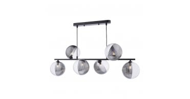 Spiral 6 Light Bar Pendant Matt Black With Smoked/Clear Ribbed Glass