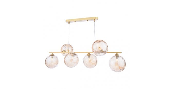 Där Lighting Spiral 6 Light Bar Pendant Matt Gold & Champagne Dimpled Glass