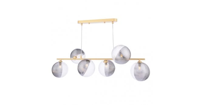 Där Lighting Spiral 6 Light Bar Pendant Matt Gold & Smoked/Clear Ribbed Glass