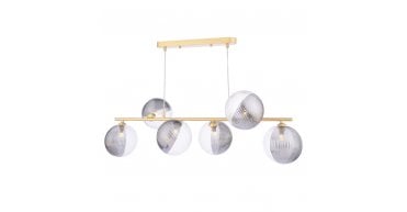 Spiral 6 Light Bar Pendant Matt Gold & Smoked/Clear Ribbed Glass