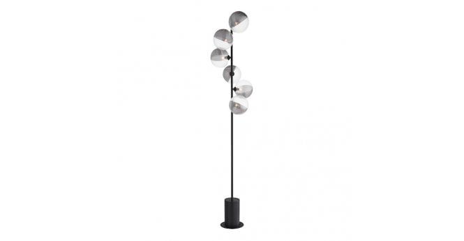 Där Lighting Spiral 6 Light Floor Lamp Matt Black With Smoked/Clear Ribbed Glass