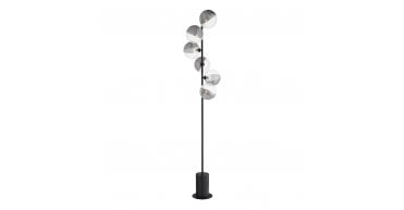 Spiral 6 Light Floor Lamp Matt Black With Smoked/Clear Ribbed Glass