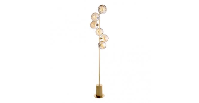 Där Lighting Spiral 6 Light Floor Lamp Matt Gold With Amber Dimpled Glass