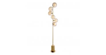 Spiral 6 Light Floor Lamp Matt Gold With Amber Dimpled Glass