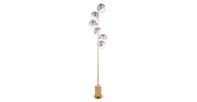 Där Lighting Spiral 6 Light Floor Lamp Matt Gold With Smoked/Clear Ribbed Glass