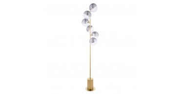 Spiral 6 Light Floor Lamp Matt Gold With Smoked/Clear Ribbed Glass