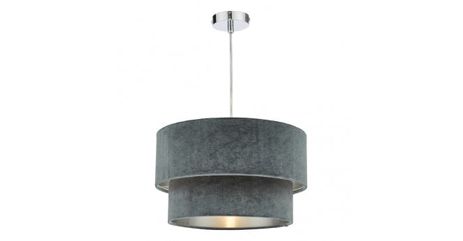 Där Lighting Suvan Easy Fit Tired Velvet Shade Dark Grey With Silver Lining