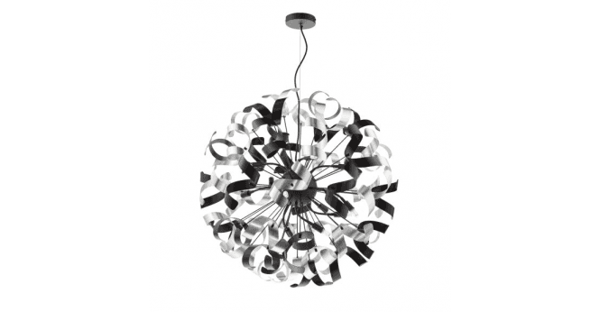 Där Lighting Swash 12 Light Pendant Black With Black & Aluminium Ribbons