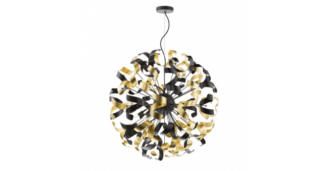 Där Lighting Swash 12 Light Pendant Black With Black & Gold Ribbons
