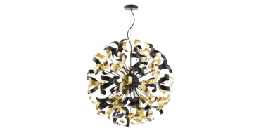 Swash 12 Light Pendant Black With Black & Gold Ribbons