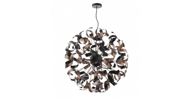 Där Lighting Swash 12 Light Pendant Black With Copper Ribbons