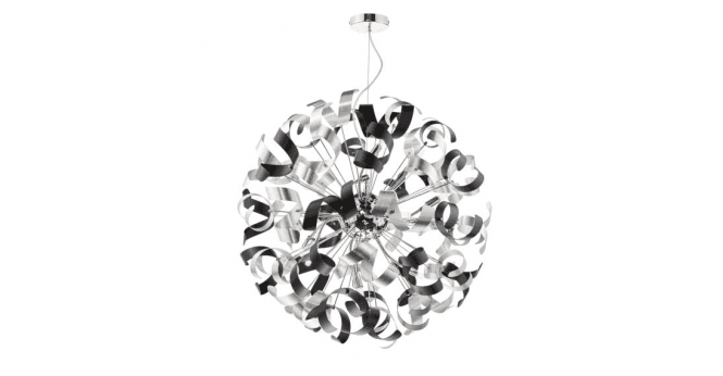 Där Lighting Swash 12 Light Pendant Polished Chrome With Black & Aluminium Ribbons