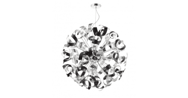 Swash 12 Light Pendant Polished Chrome With Black & Aluminium Ribbons