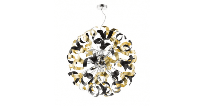 Där Lighting Swash 12 Light Pendant Polished Chrome With Black & Gold Ribbons