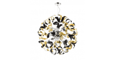 Swash 12 Light Pendant Polished Chrome With Black & Gold Ribbons