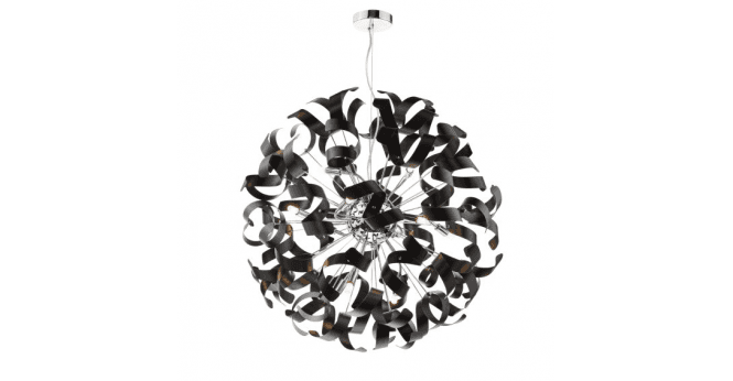 Där Lighting Swash 12 Light Pendant Polished Chrome With Black Ribbons