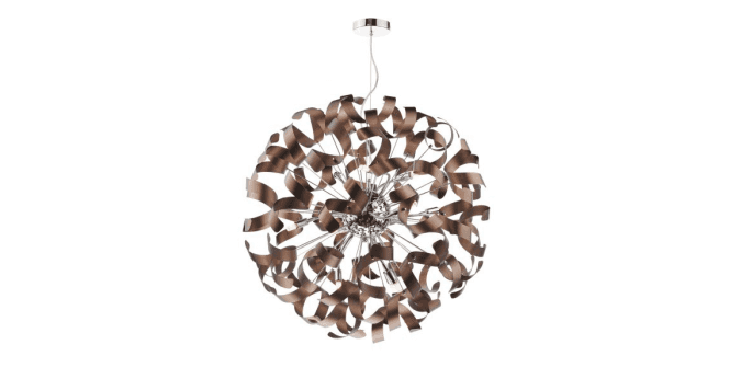 Där Lighting Swash 12 Light Pendant Polished Chrome with Copper Ribbons