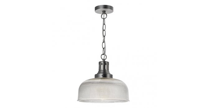 Där Lighting Tack 1 Light Pendant Antique Chrome Textured glass