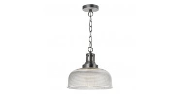 Tack 1 Light Pendant Antique Chrome Textured glass