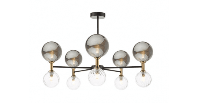 Där Lighting Takara 10 Light Semi-Flush Black With Twisted & Smoked Glass