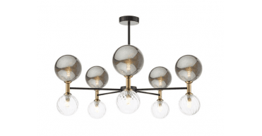 Takara 10 Light Semi-Flush Black With Twisted & Smoked Glass