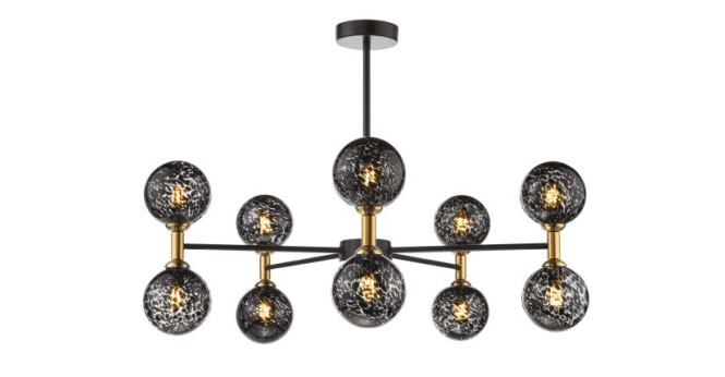 Där Lighting Takara 10 Light Semi-Flush Matt Black and Bronze With Black Confetti Glass
