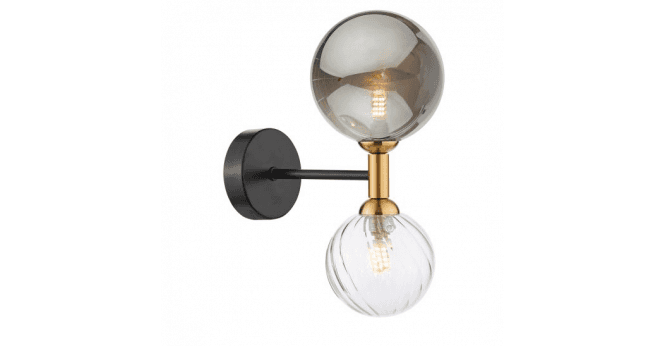 Där Lighting Takara 2 Light Wall Light Black and Twisted & Large Smoked Glass