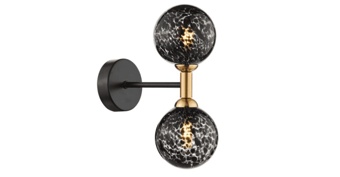 Där Lighting Takara 2 Light Wall Light Matt Black and Bronze With Black Confetti Glass