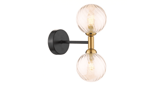 Där Lighting Takara 2 Light Wall Light Matt Black and Bronze With Twisted Amber Glass