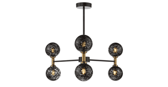 Där Lighting Takara 6 Light Semi-Flush Matt Black and Bronze With Black Confetti Glass