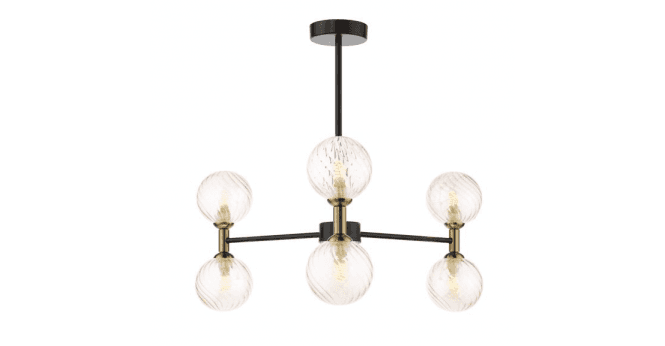 Där Lighting Takara 6 Light Semi-Flush Matt Black and Bronze With Twisted Amber Glass