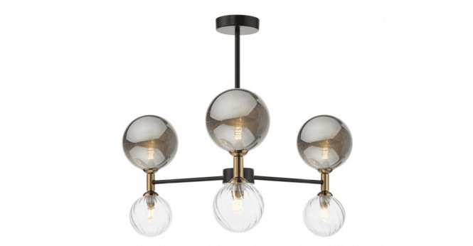 Där Lighting Takara 6 Light Semi-Flush Matt Black and Twisted Glass