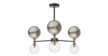 Takara 6 Light Semi-Flush Matt Black and Twisted Glass