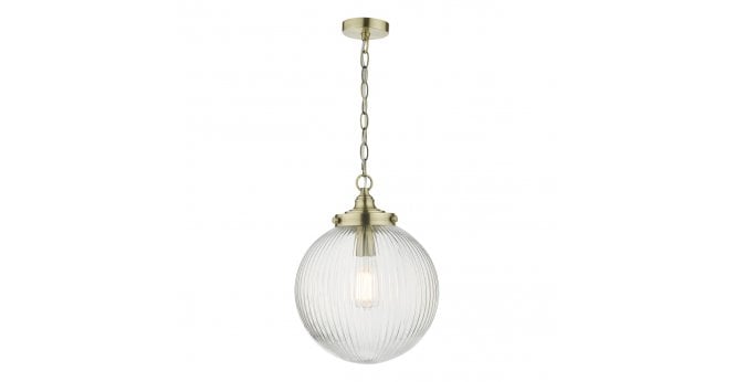 Där Lighting Tamara 1 Light Single Pendant Antique Brass Ribbed Glass