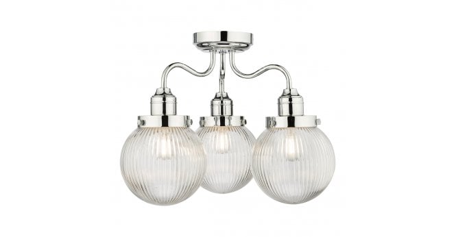 Där Lighting Tamara 3 Light Bathroom Semi Flush Polished Chrome Ribbed Glass IP44