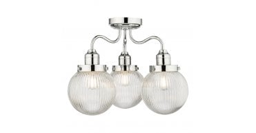Tamara 3 Light Bathroom Semi Flush Polished Chrome Ribbed Glass IP44