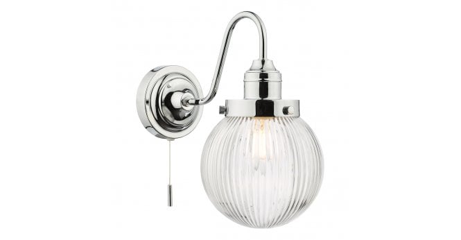 Där Lighting Tamara Bathroom Wall Light Polished Chrome Ribbed Glass IP44