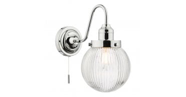 Tamara Bathroom Wall Light Polished Chrome Ribbed Glass IP44